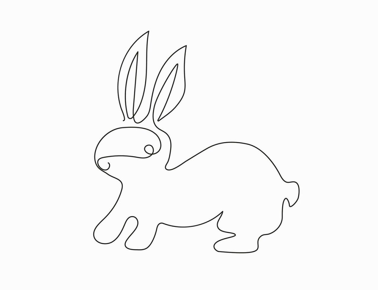 Continuous one line drawing of the Easter hare, rabbit, bunny. Animal, sketch. Cute silhouette of a bunny with ears in a simple minimalist style. Graphic print. Spring greeting card. vector