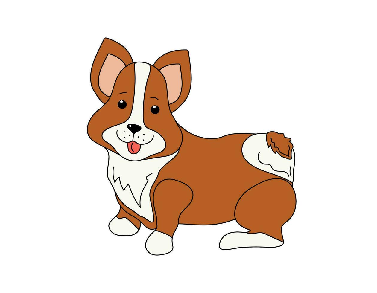 Cartoon Dog. Muzzle of a cute funny dog. Corgi breed. Design for promotion of Products, Pet Food, drawing. Vector illustration on isolated background.