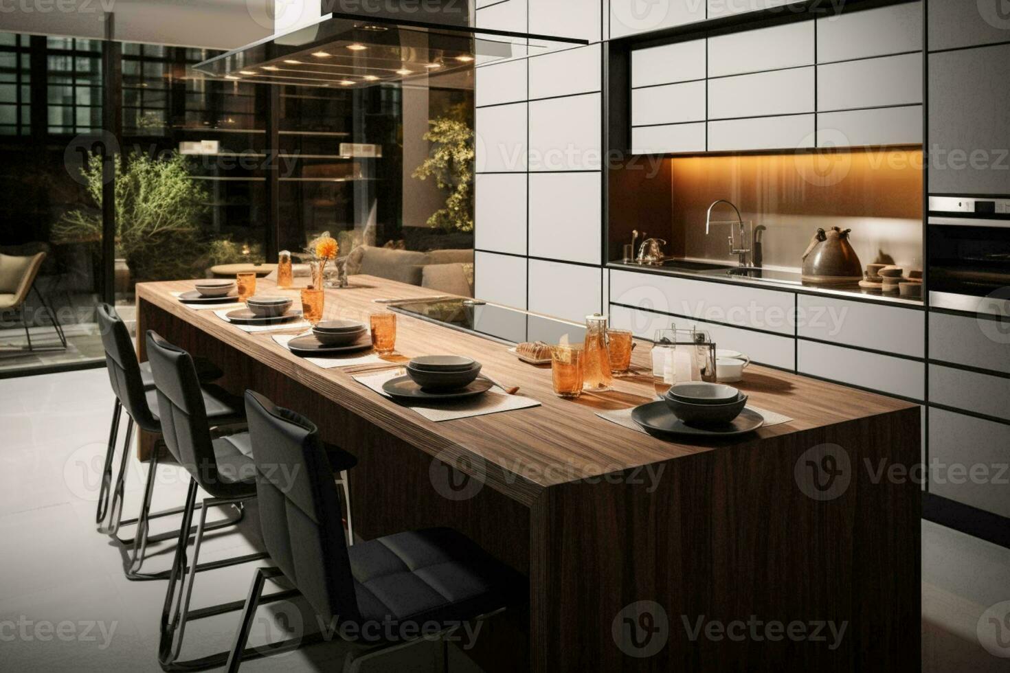ai generado culinario elegancia el belleza de un moderno cocina diseñado para eficiencia y estética ai generado foto