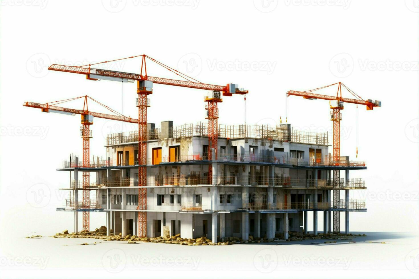 AI generated Isolated progress Construction site with a building in development on a white backdrop AI Generated photo