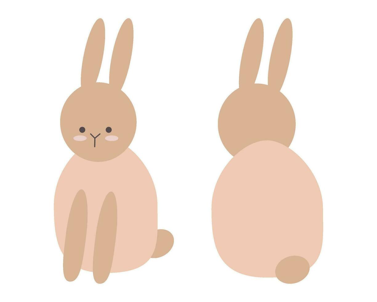 Easter bunnies. Front and back views. Isolated elements for holiday design vector