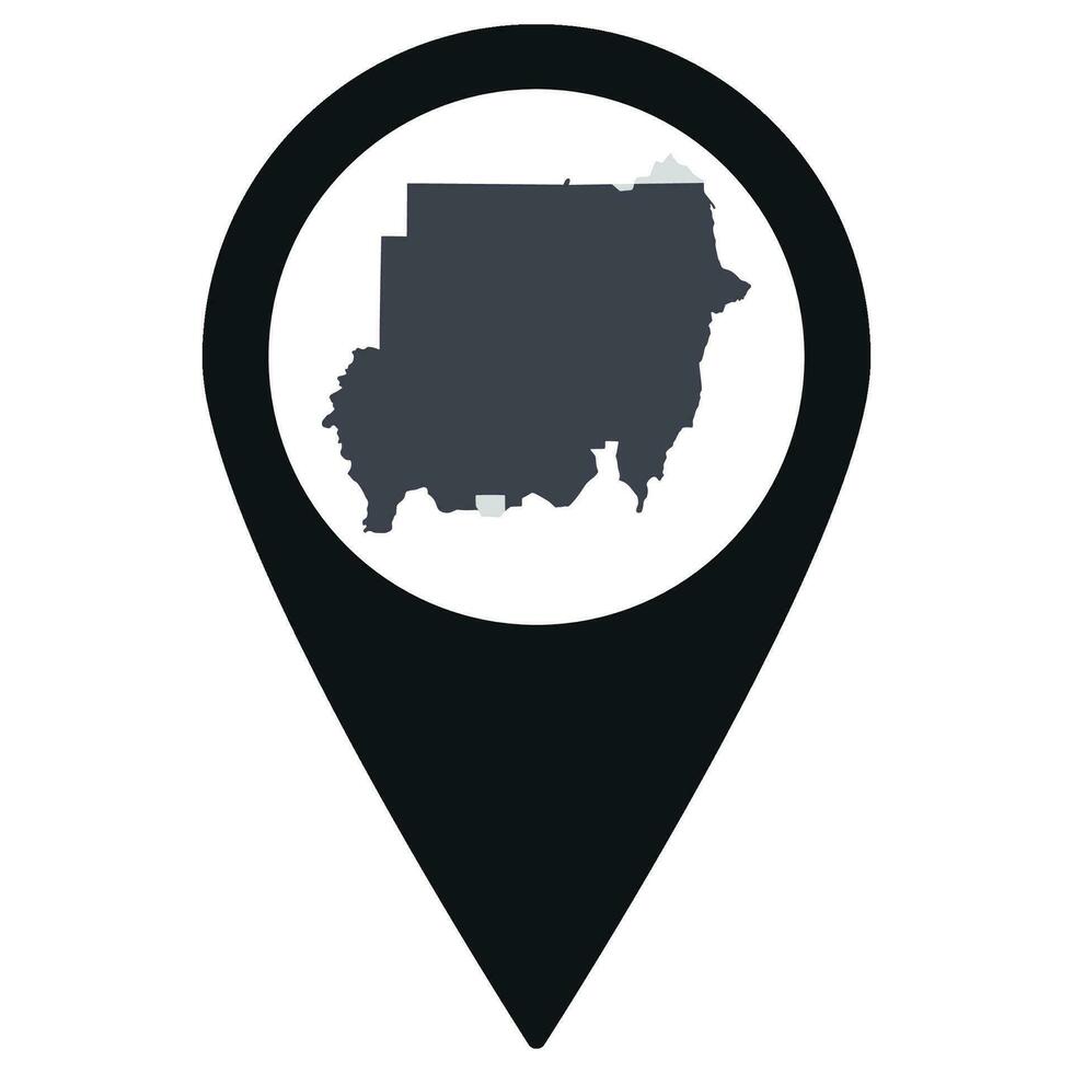 Black Pointer or pin location with Sudan map inside. Map of Sudan vector
