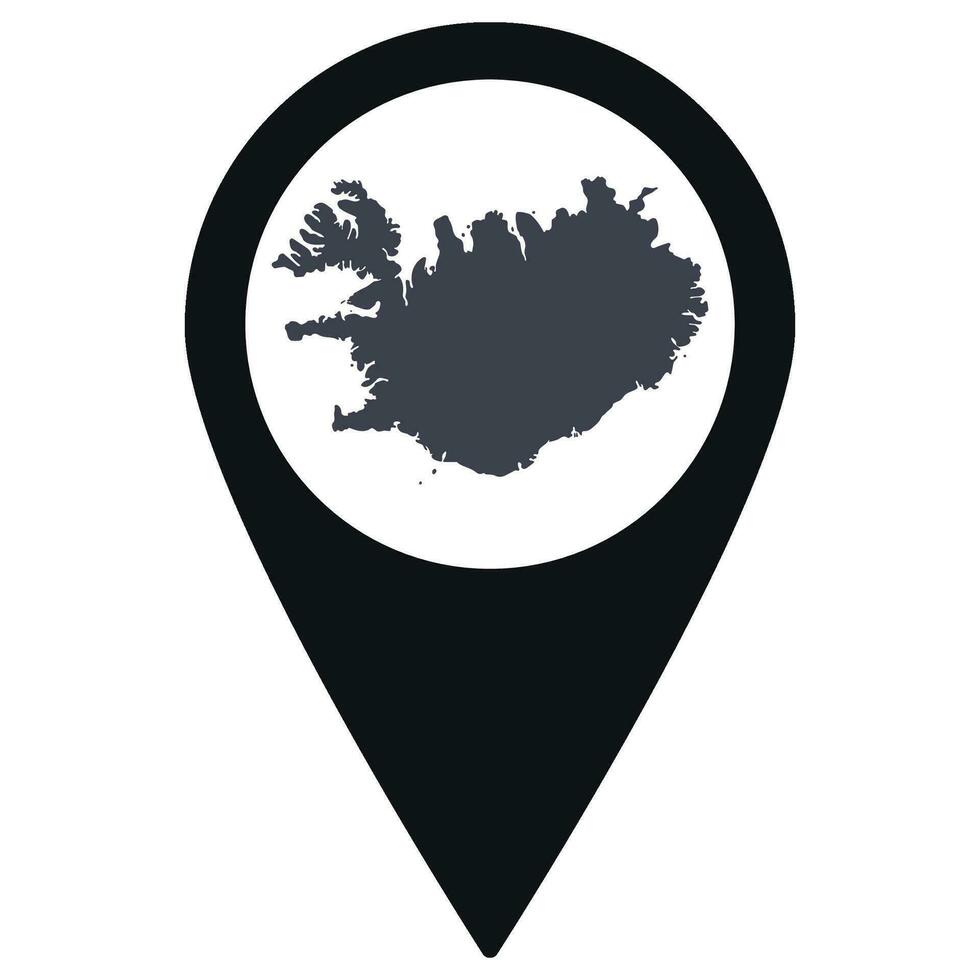 Black Pointer or pin location with Iceland map inside. Map of Iceland vector