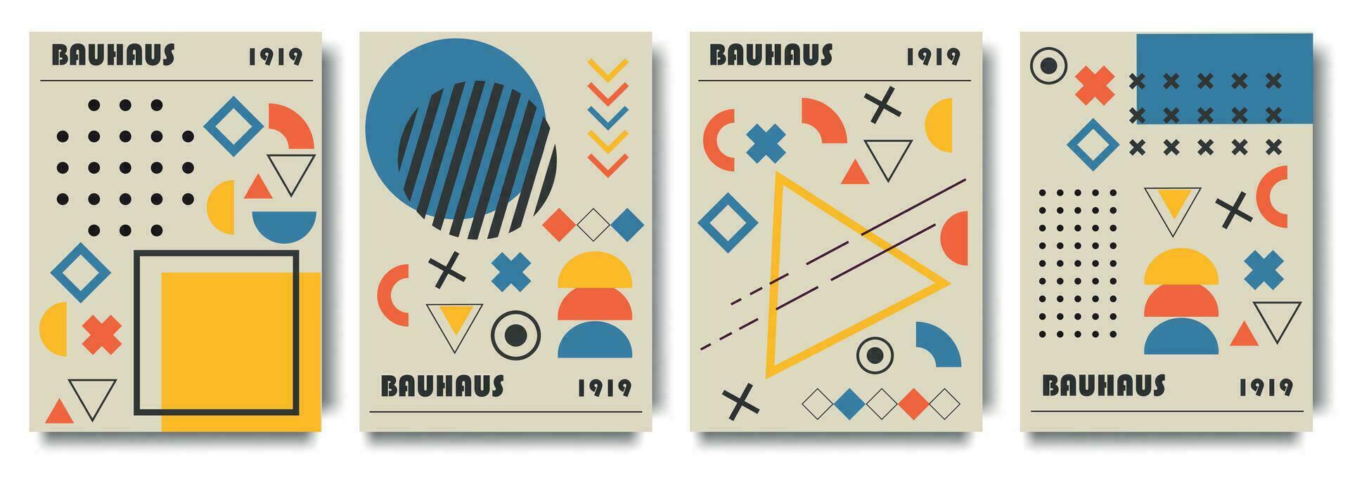 Modern Bauhaus poster geometric abstract shapes. Creative covers, layouts or posters concept in modern minimal style for corporate identity, branding, social media advertising, promo. vector