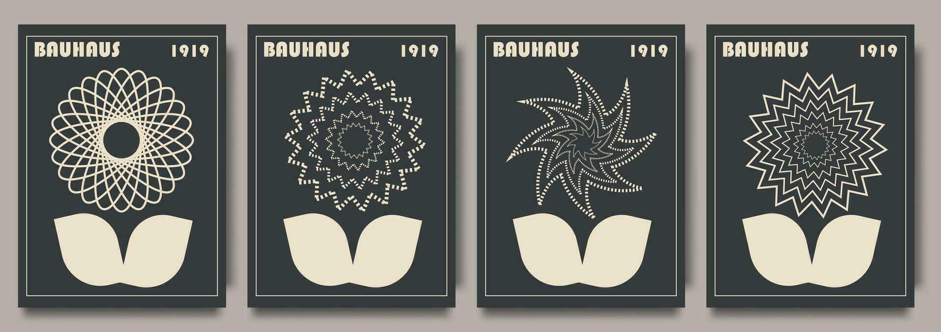 Retro futuristic Bauhaus Inspired flowers posters. Creative covers, layouts or posters concept in modern minimal style for corporate identity, branding, social media. Trendy design templates vector