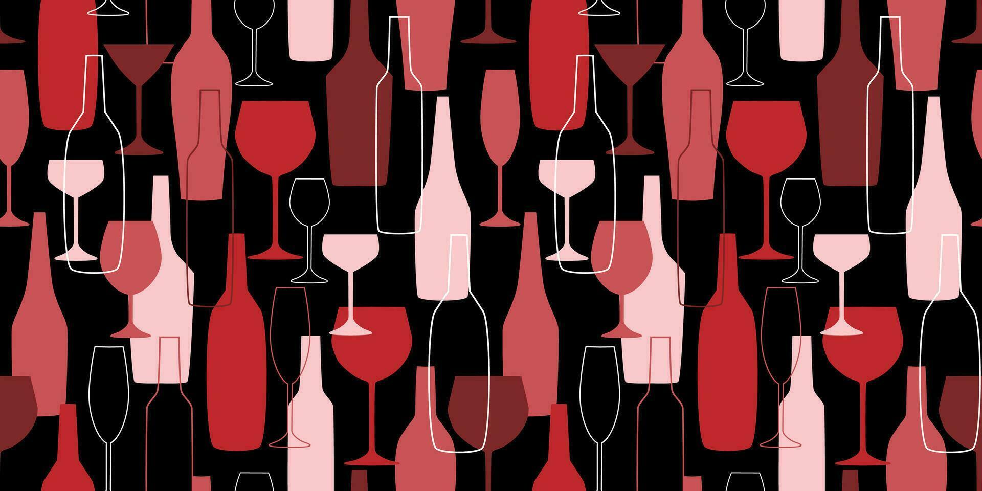 Seamless pattern with silhouettes of bottles and glasses. Abstract simple print. Vector graphics.