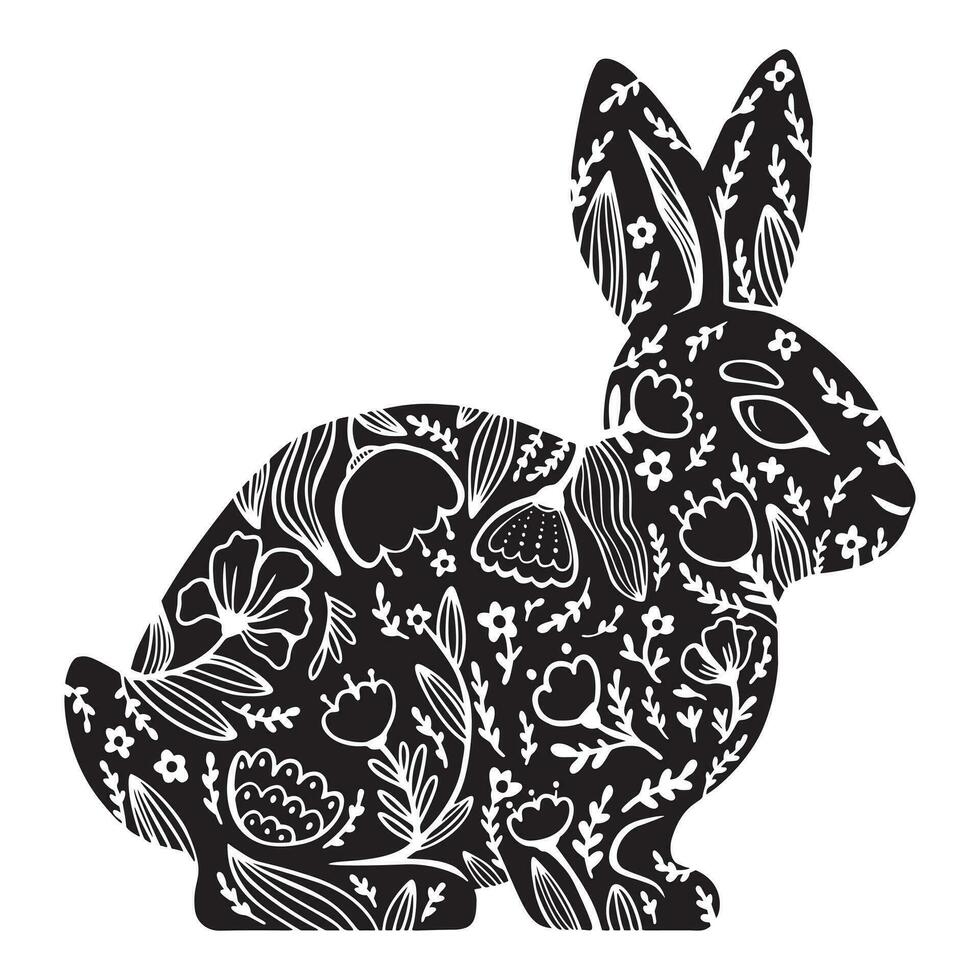 Graphic-drawn flower bunny. Abstract vector illustration.