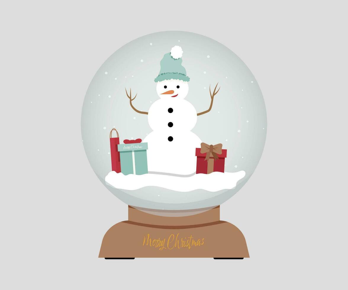 Snow Globe with Snowman and Christmas Presents, Christmas Globe, Premium Vector