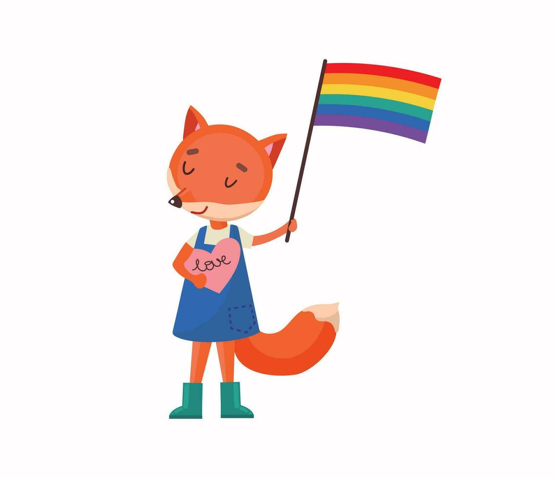 St Valentines day card with LGBTQ cartoon fox vector illustration