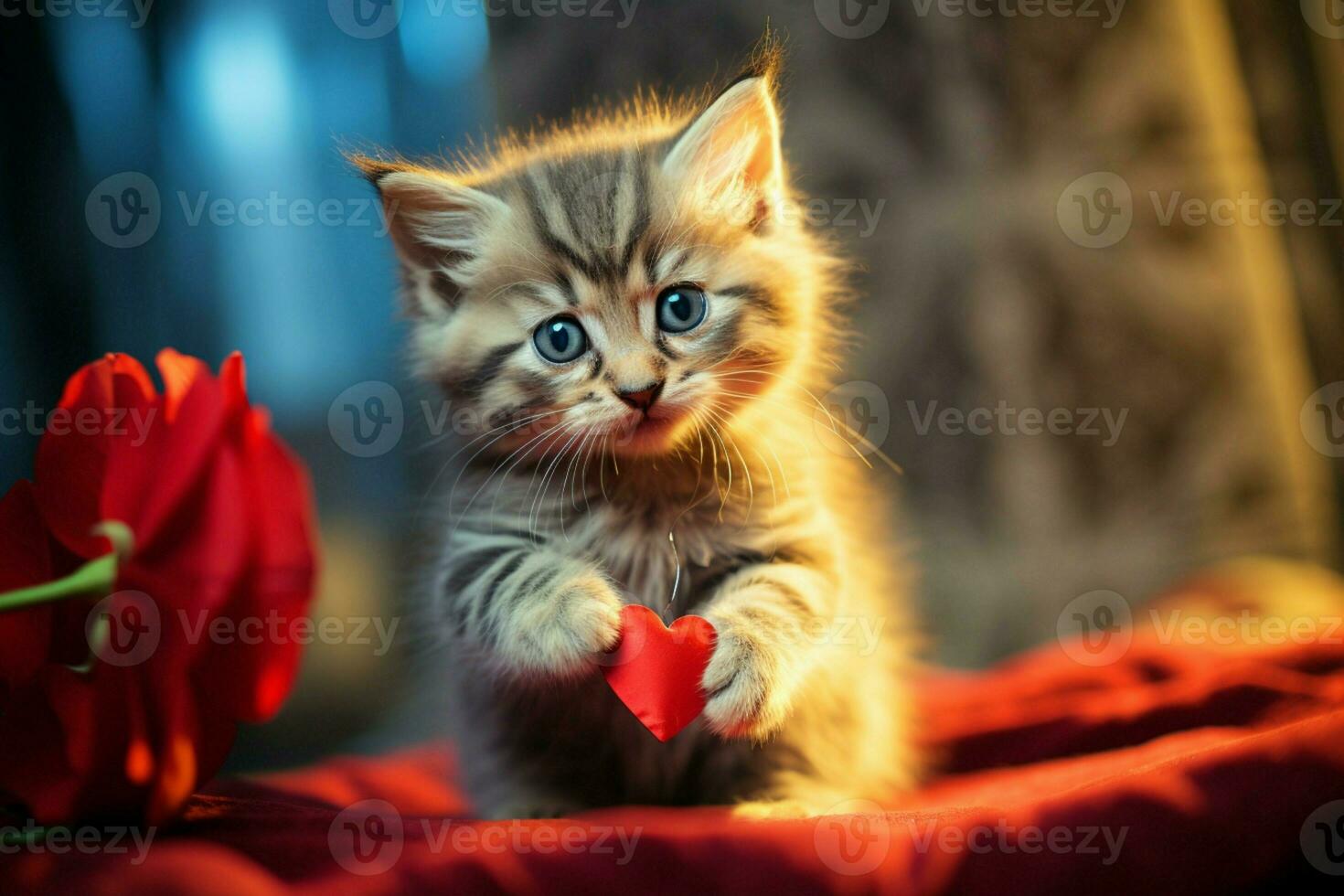 AI generated Affectionate kitty Cute kitten with a heart spreading warmth and joy AI Generated photo