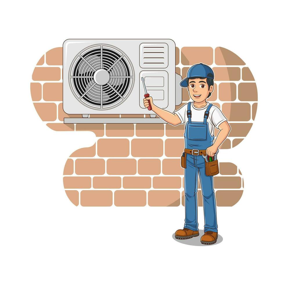 ilustración de diseño de personaje de dibujos animados de servicio hvac vector