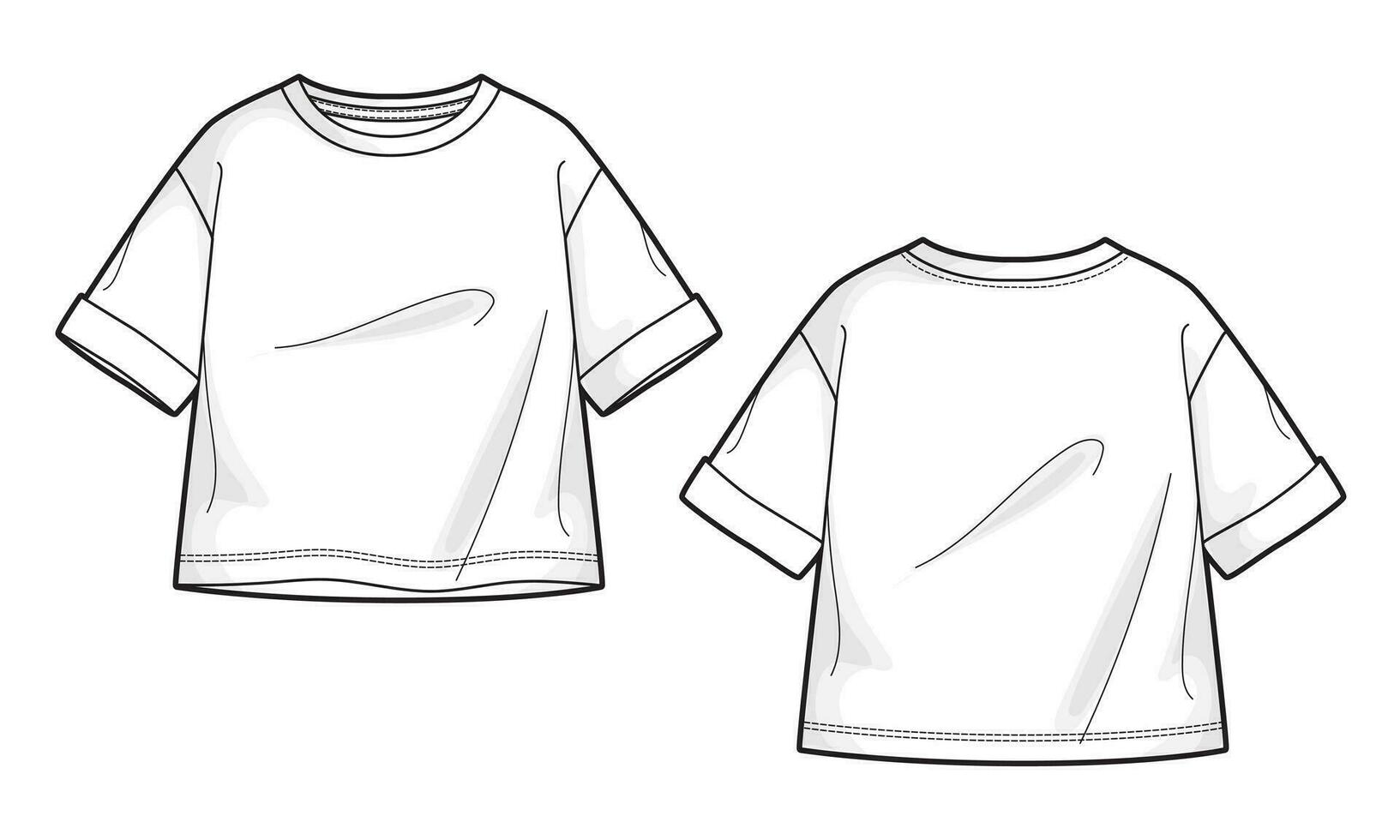 T shirt tops fashion flat sketch template for ladies isolated on transparent background vector