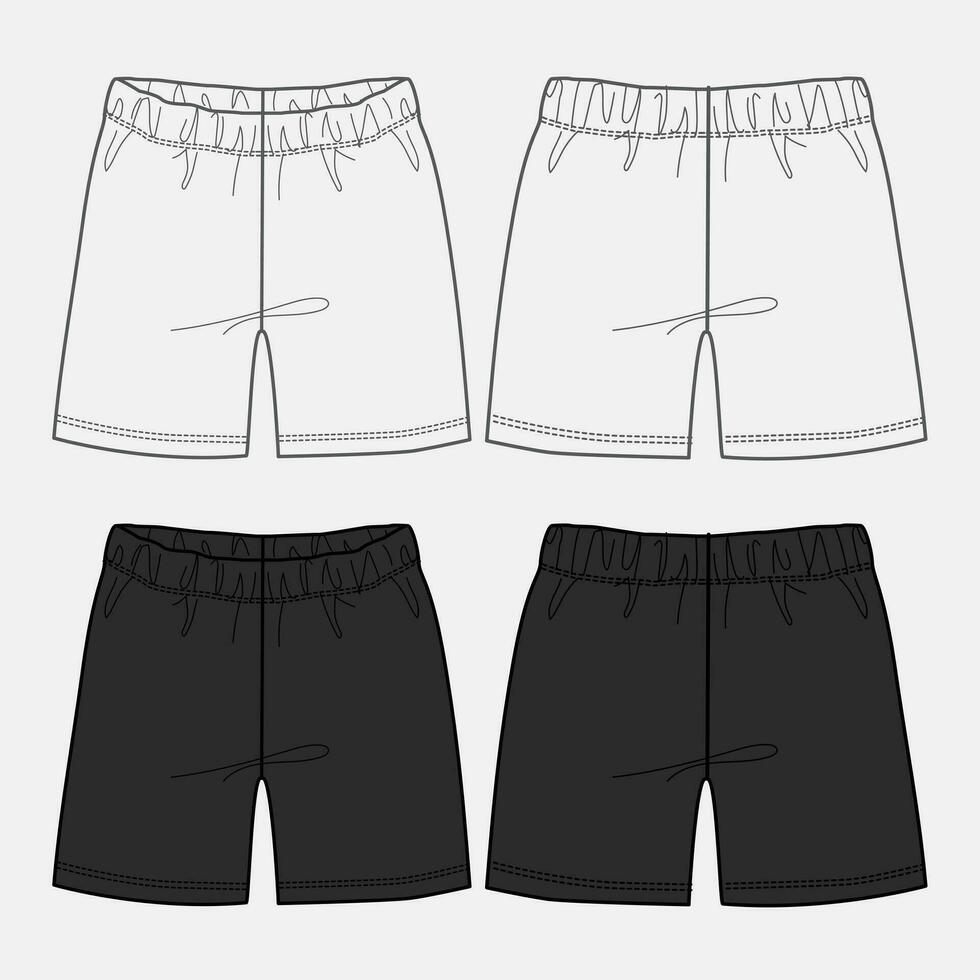 negro y blanco sudor pantalones cortos pantalones técnico dibujo Moda plano bosquejo vector ilustración modelo para niños