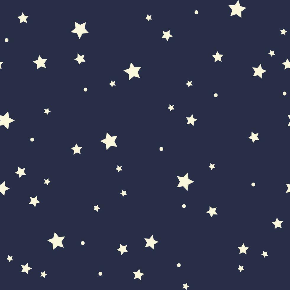 Abstract stars seamless vector illustration pattern isolated on navy blue background.