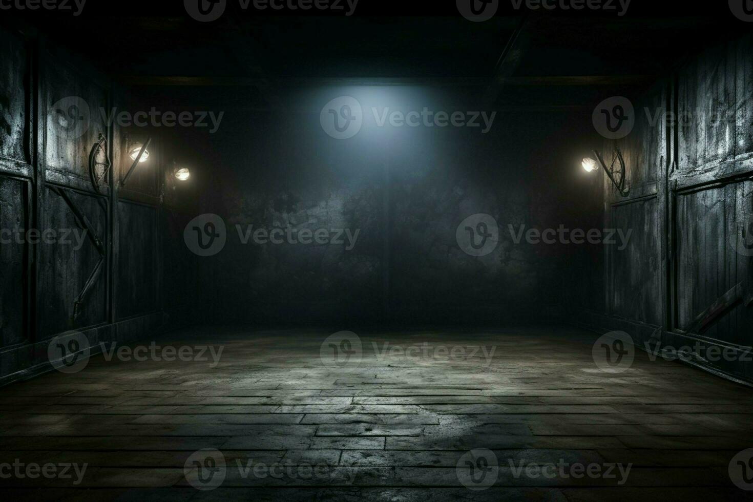 AI generated Eerie Halloween ambiance Dark horror background featuring vacant wooden planks AI Generated photo