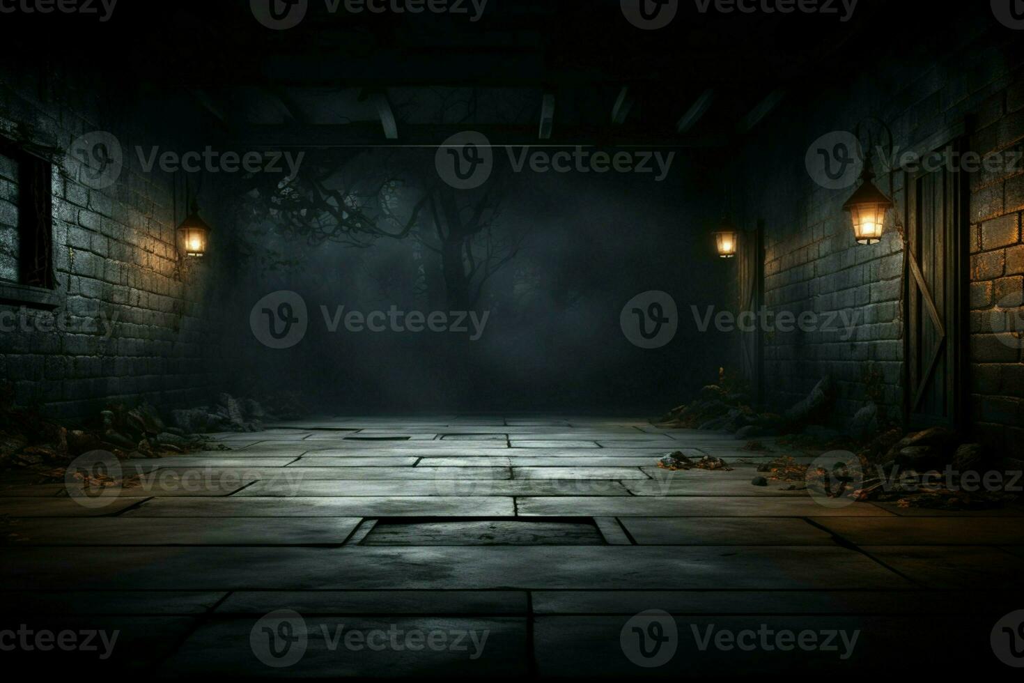 AI generated Spooky scene Mysterious Halloween atmosphere with chilling wooden planks backdrop AI Generated photo
