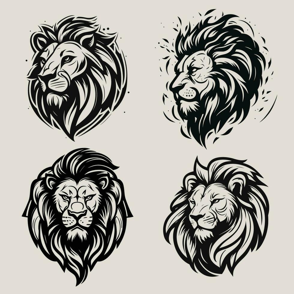 Lion head silhouette, vector illustration set.