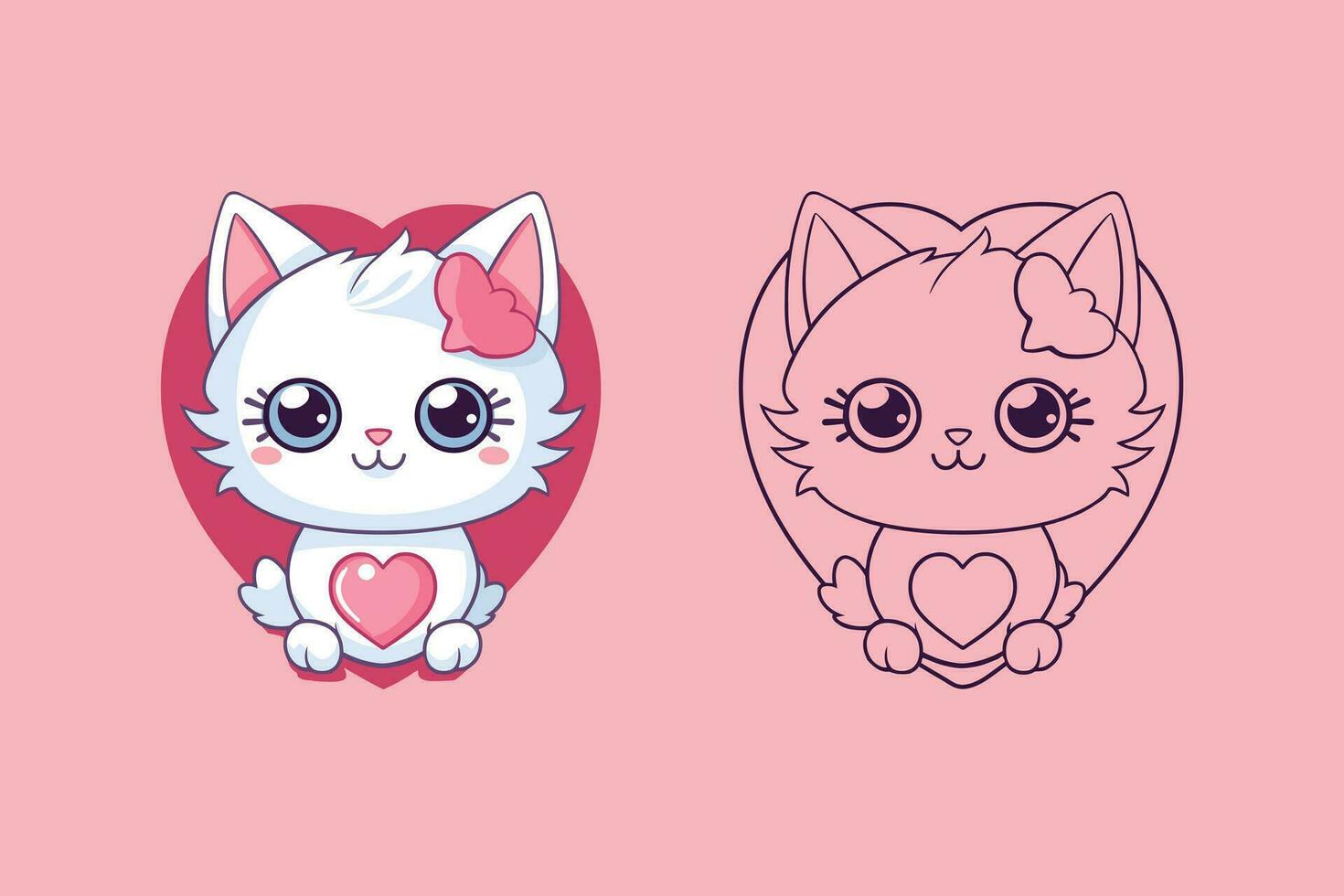 Valentines Day Kawaii cat icon vector. Cat icon. Valentines Day. Kawaii cat icon vector