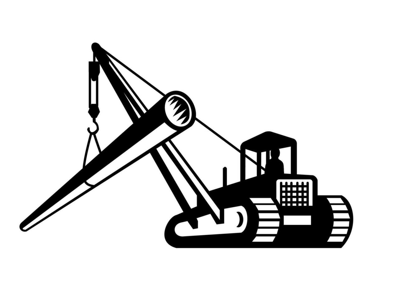 Digger Excavator with Boom Crane Laying Pipe Mascot vector