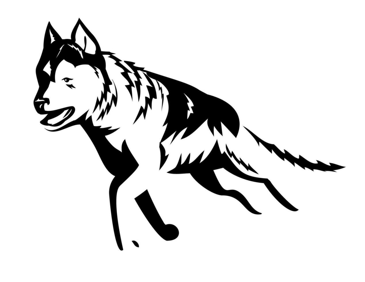 Siberian Husky Running Retro Style Black and White vector