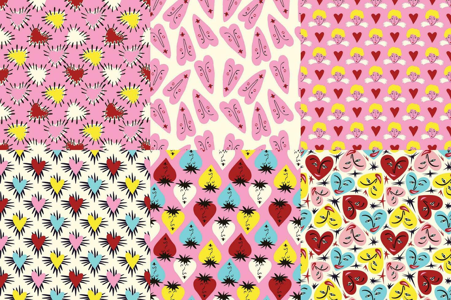 Bright and cool funny patterns for Valentine's Day. Seamless pattern with cool playful love hearts vector