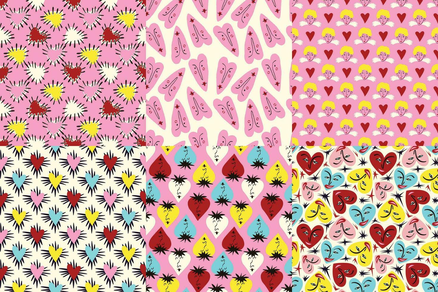 Bright and cool funny patterns for Valentine's Day. Seamless pattern with cool playful love hearts vector