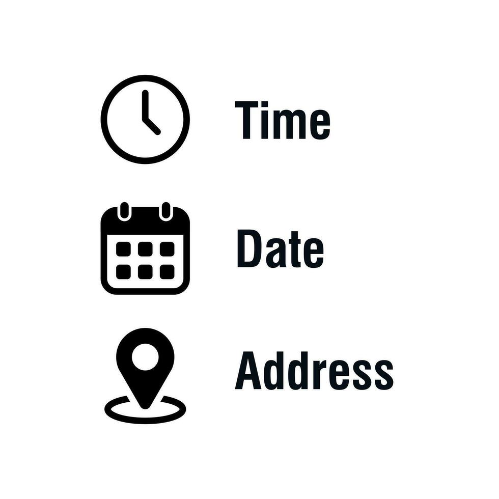 vector de icono de hora, fecha y dirección. símbolo de signo de elementos de evento