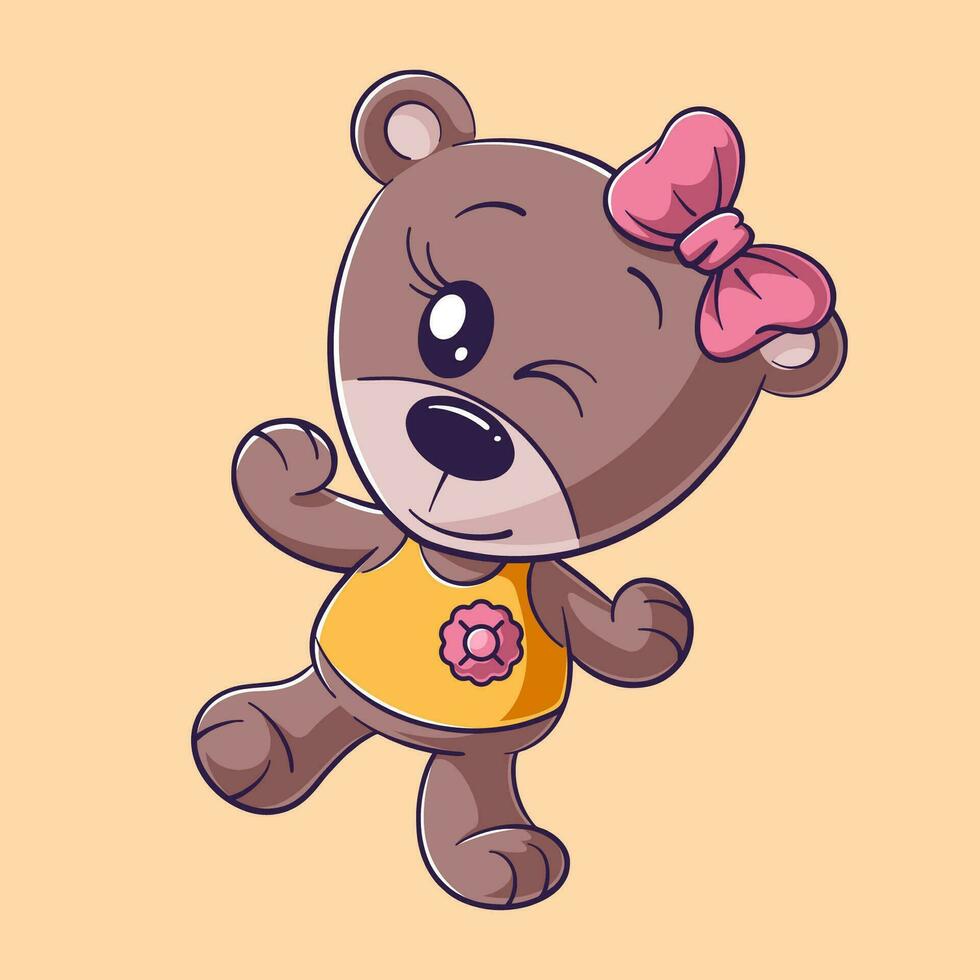 Cute bear is standing alone and wearing a headband vector