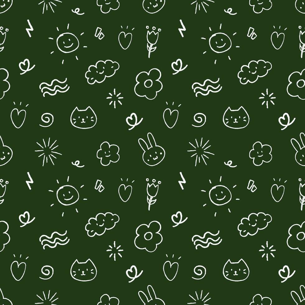 Chalk doodle hand drawn on blackboard seamless pattern background. back to school concept vector