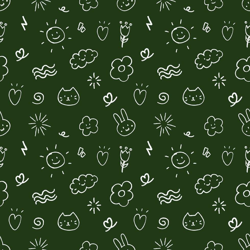 Chalk doodle hand drawn on blackboard seamless pattern background. back to school concept vector