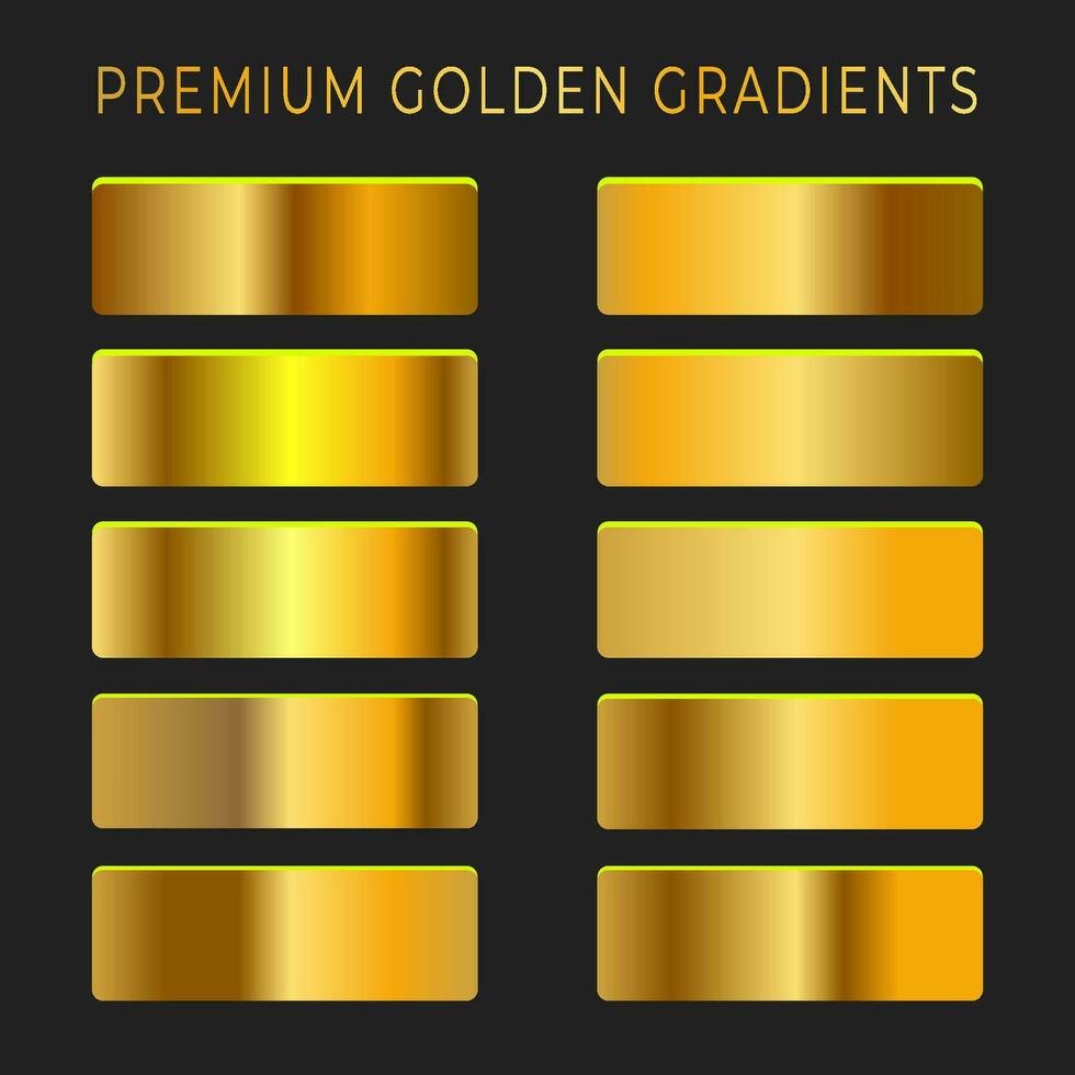 Vector yellow gold gradients metallic gradients set collection of shine gold set pallet shade