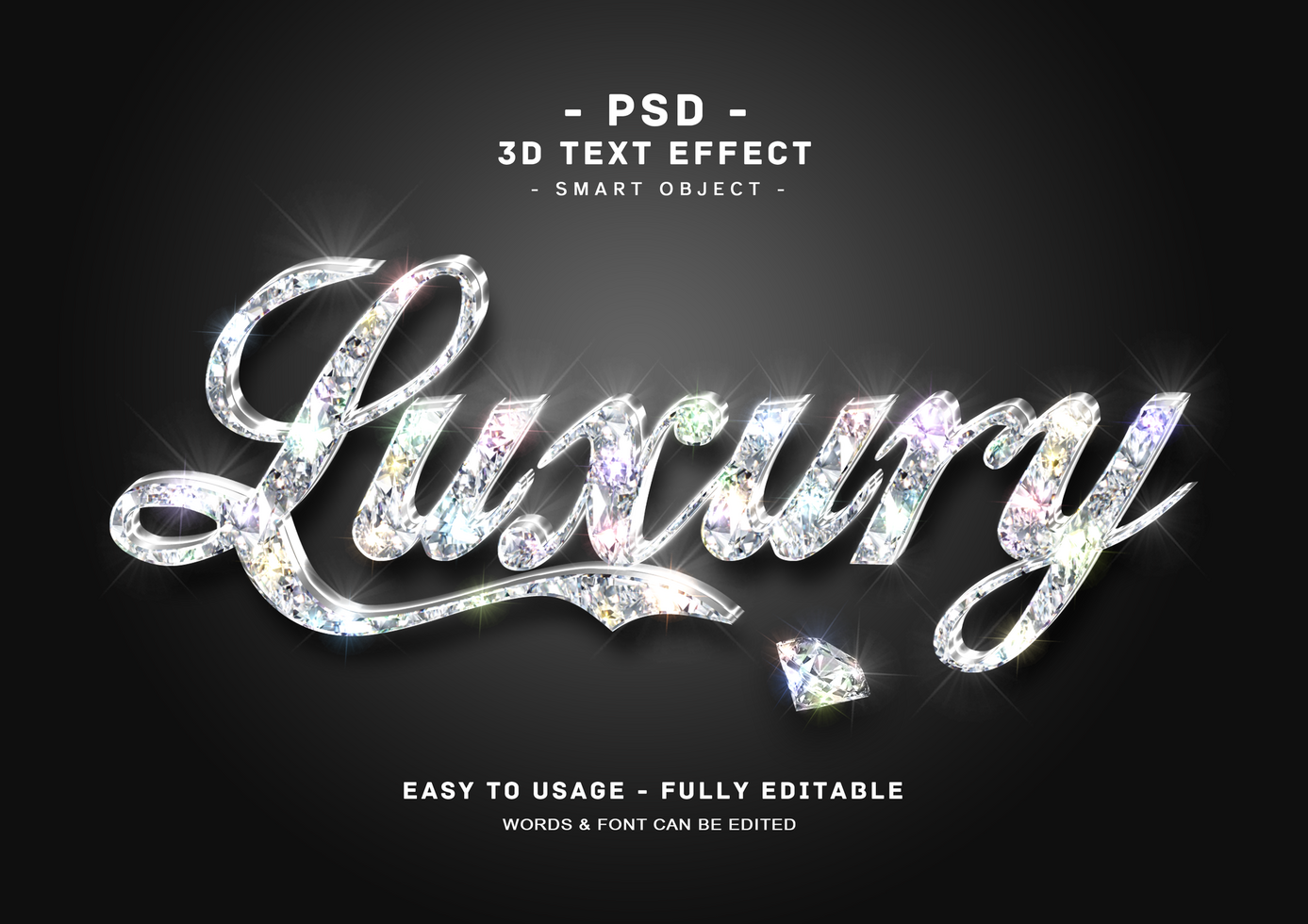 Luxury 3d Editable Silver Diamond Text Style Effect psd