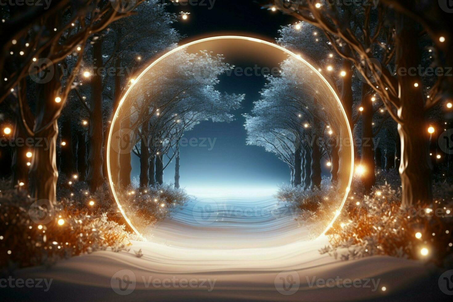 AI generated Elegantly designed 3D circle frame background perfect for Merry Christmas and Happy New Year AI Generated photo