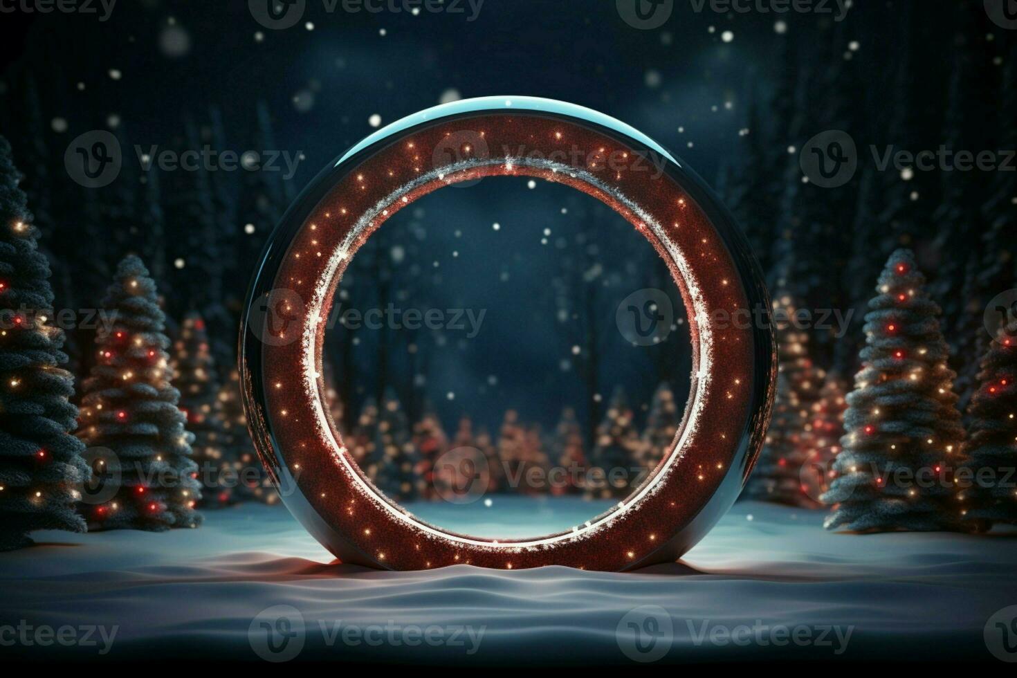 AI generated Elegantly designed 3D circle frame background perfect for Merry Christmas and Happy New Year AI Generated photo