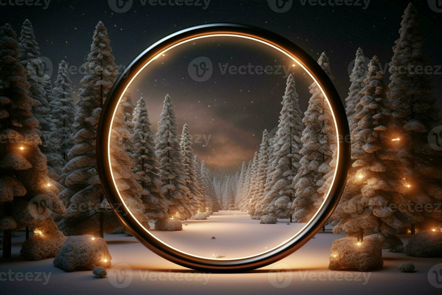 AI generated Elegantly designed 3D circle frame background perfect for Merry Christmas and Happy New Year AI Generated photo