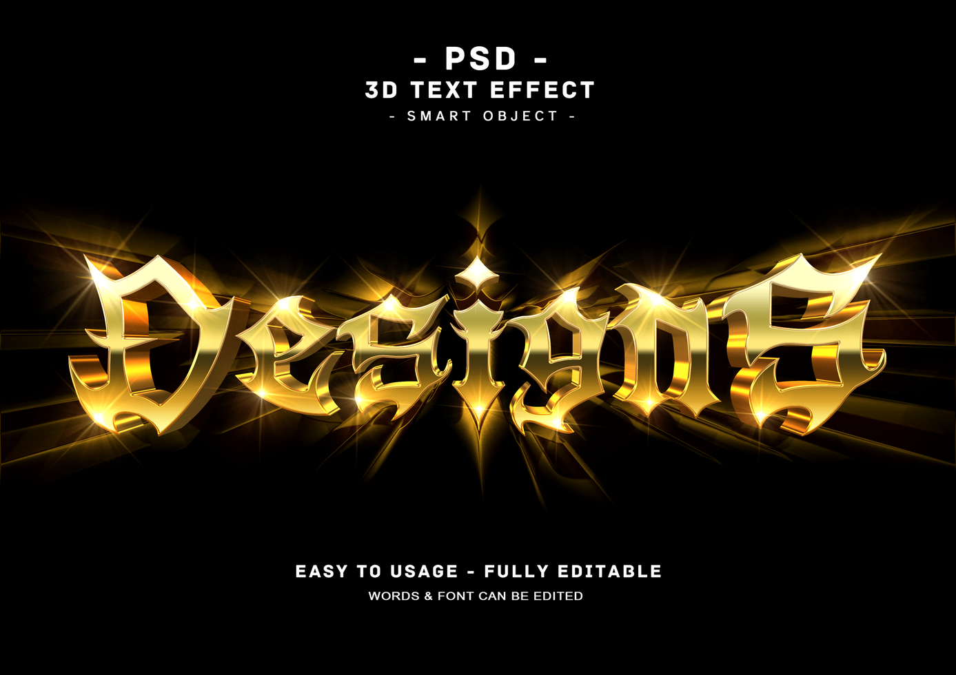 Designs 3d Golden Text Style Effect psd