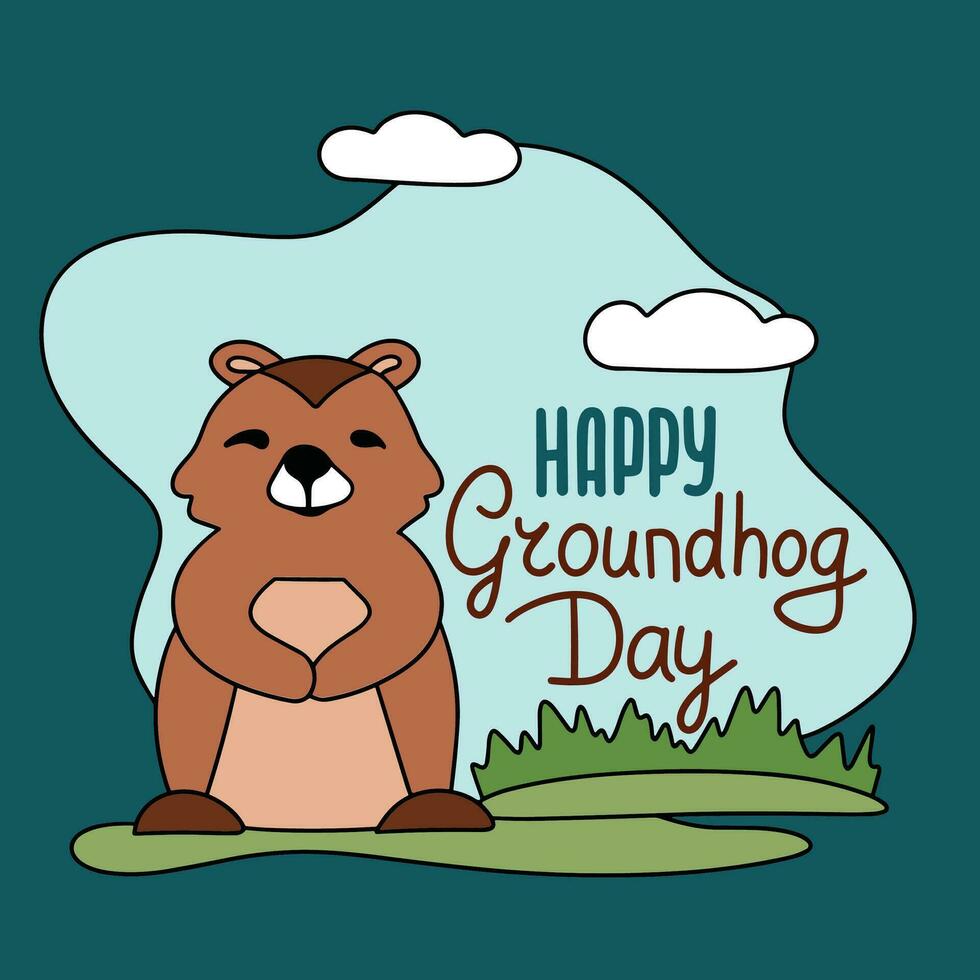 Happy Groundhog Day inscription. Handwriting text banner concept Happy Groundhog Day. Hand drawn vector art.