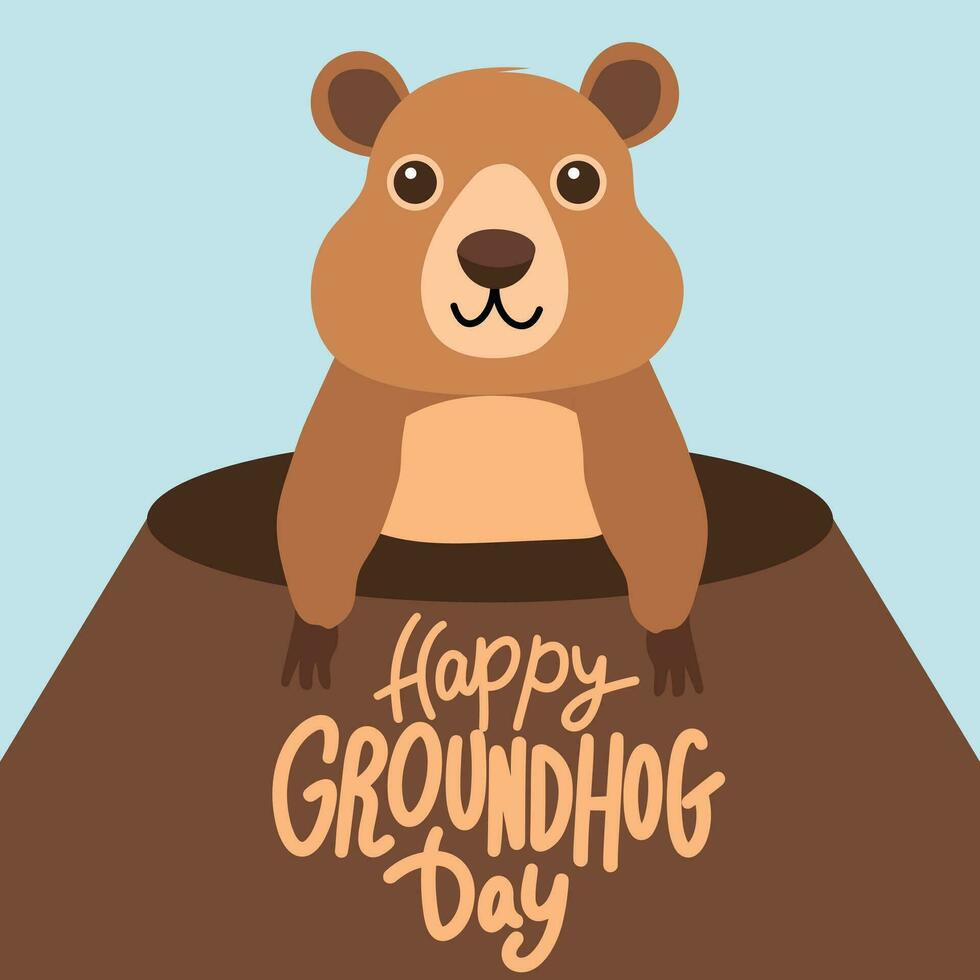 Happy Groundhog Day inscription. Handwriting text banner concept Happy Groundhog Day. Hand drawn vector art.