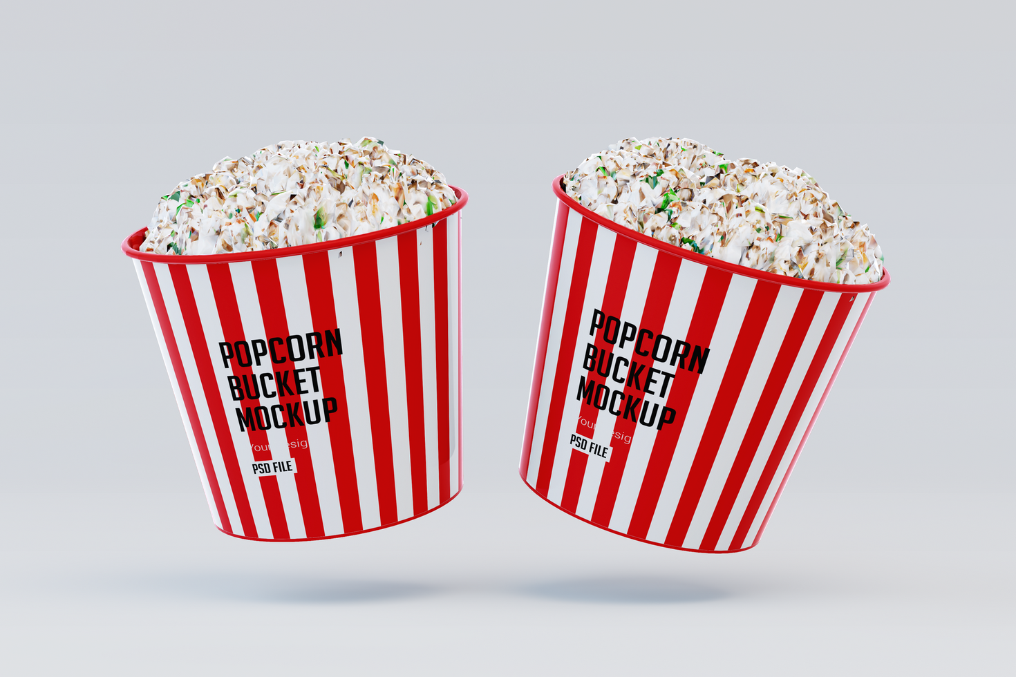 two popcorn buckets with white and red stripes psd