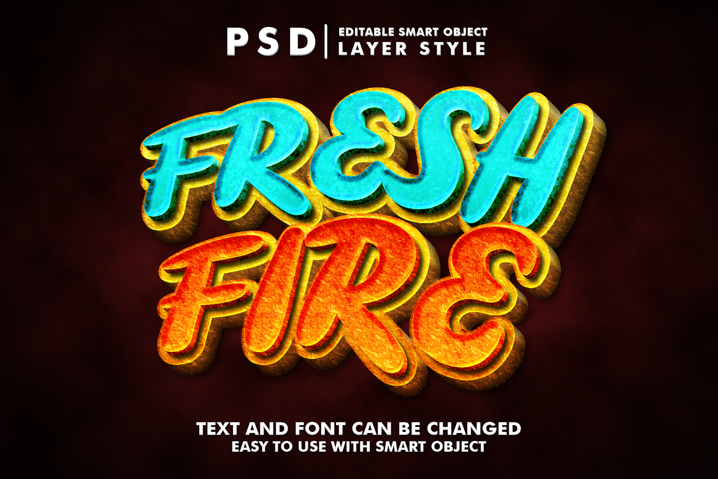 fresh fire 3d cartoon text effect premium psd