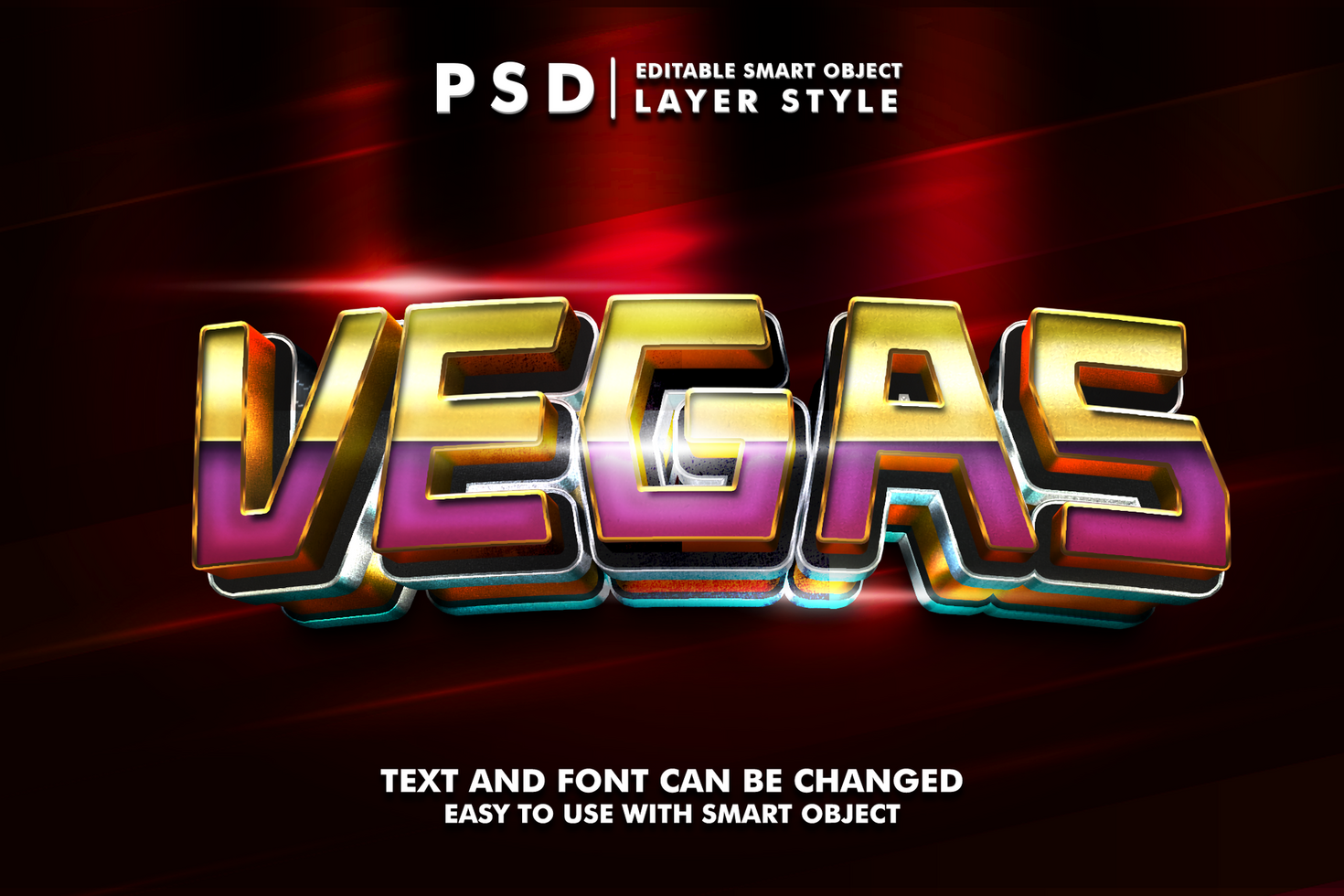 vegas 3d text effect with golden style premium psd
