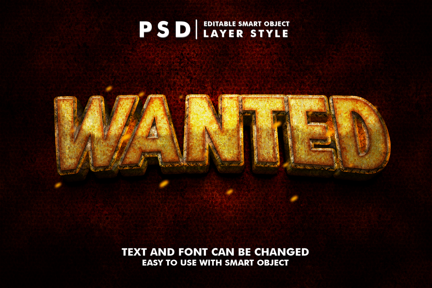 wanted realistic 3d text effect premium psd with smart object