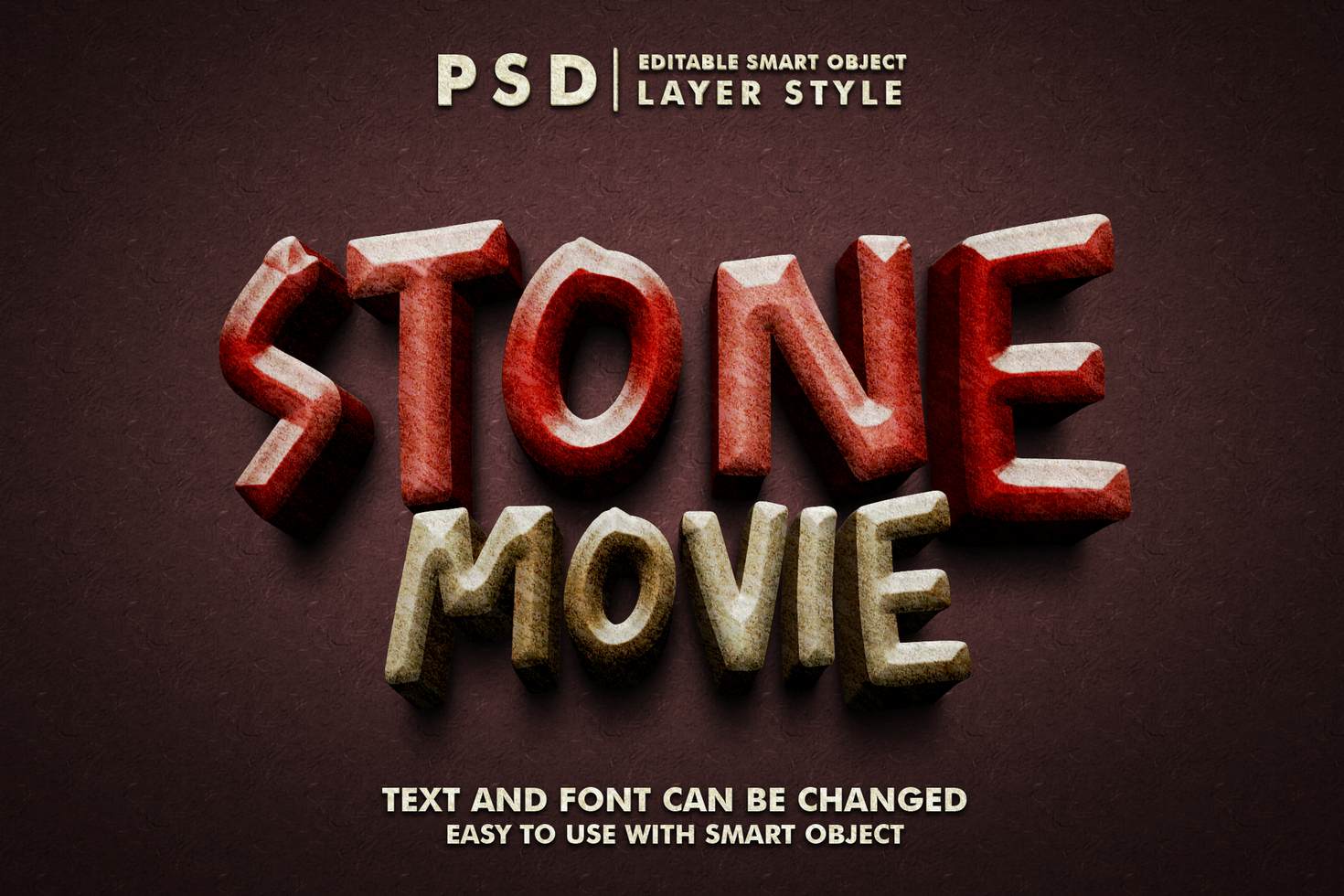 stone movie 3d realistic text effect premium psd with smart object