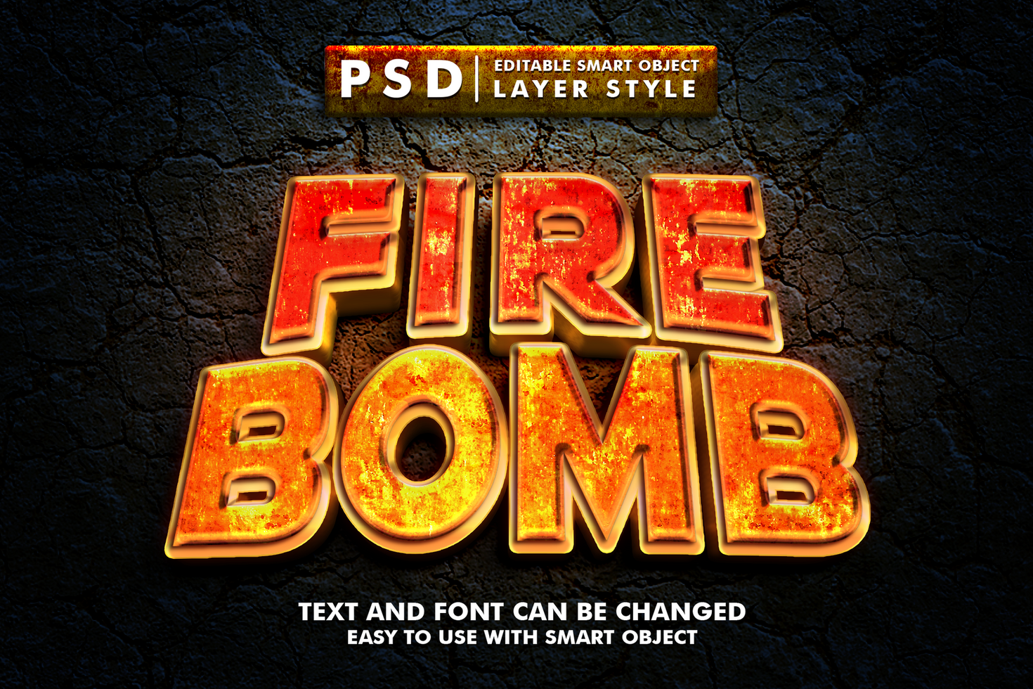 fire bomb 3d text effect premium psd