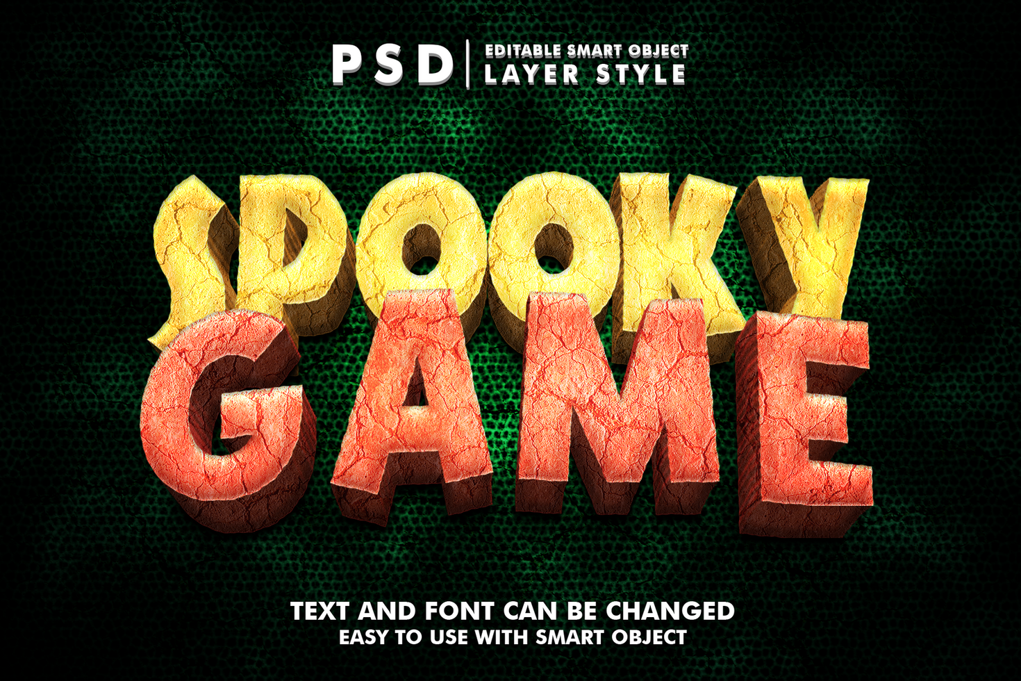 spooky game 3d cartoon text effect premium psd with smart object