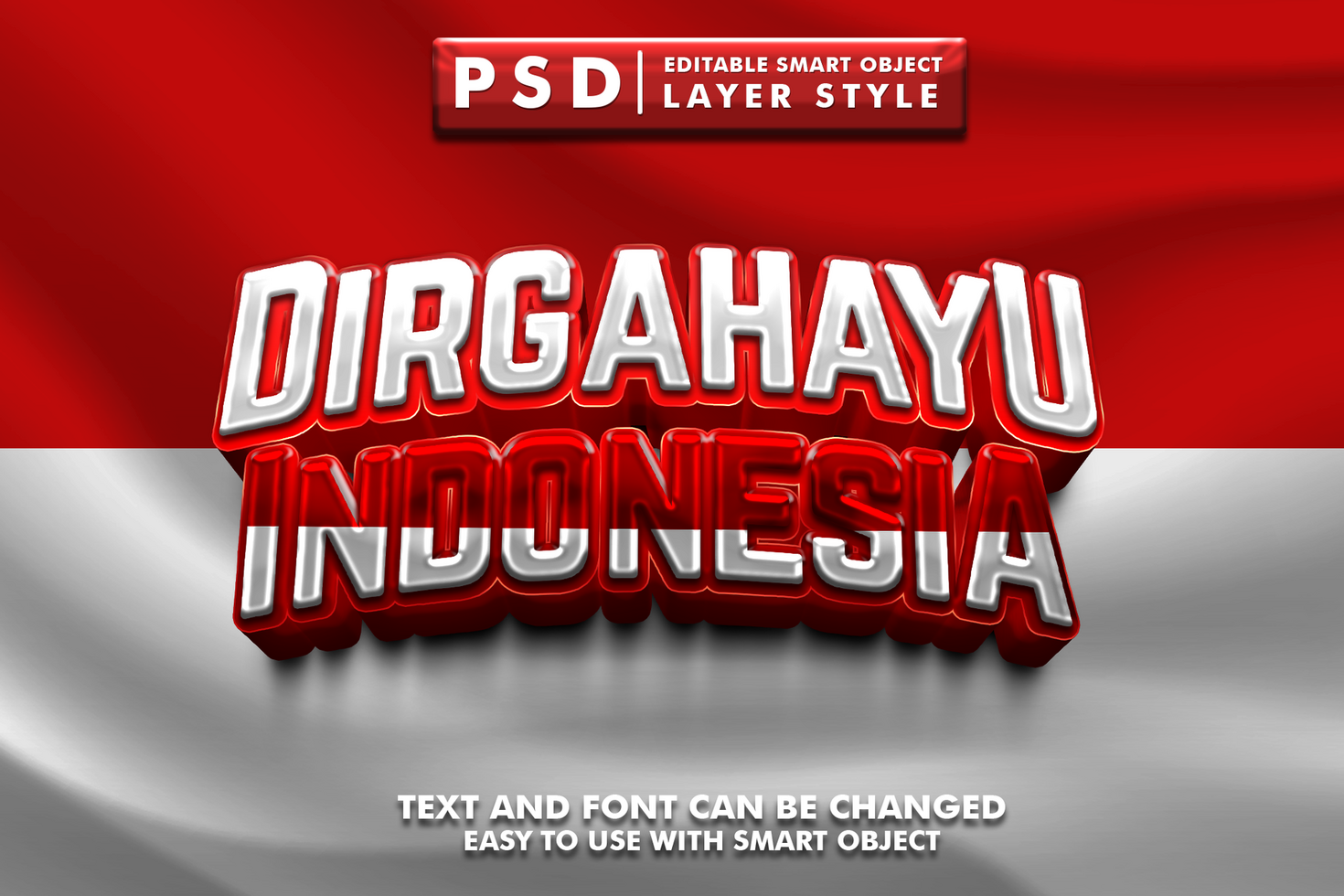 Indonesia independencia día editable texto efecto psd