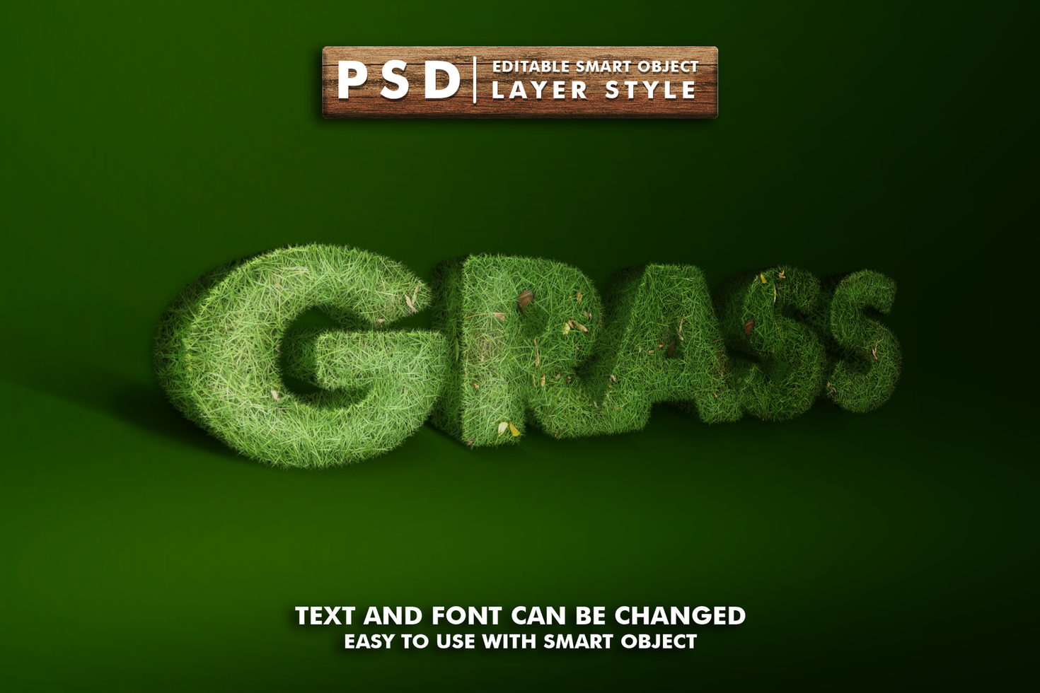 grass 3d realistic text effect premium psd with smart object