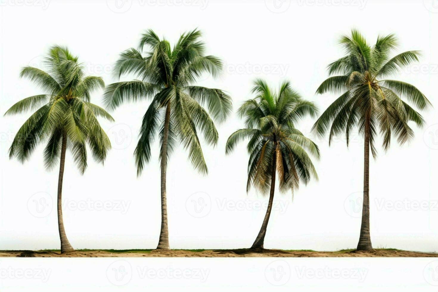 AI generated Coastal escape Tropical palm trees isolated against a clean white background photo