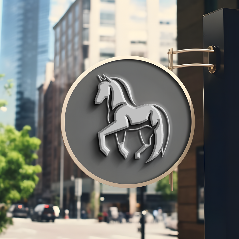 AI generated 3d hourse logo mockup wall office company branding display background psd