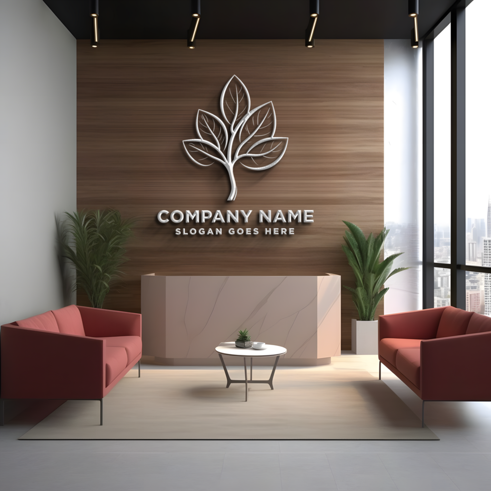 AI generated 3d logo mockup wall office company branding display background psd